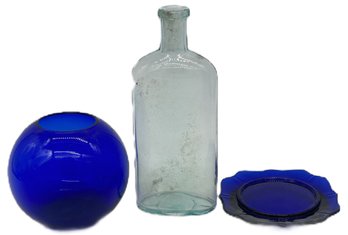 3 Pcs 2-Cobalt Blue & Aqua Bottle, 8.75'H