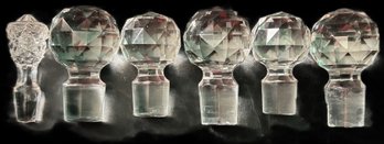 6 Pcs Antique & Vintage Cut Crystal Decanter Stoppers, 4 Stoppers Are Numbered, Several Chips To Stopper Bases