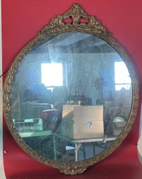 Vintage Round Carved Wood & Gesso Mirror, 32' Diam. X 38.5'H