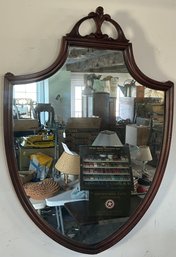 Vintage Carved Mahogany Shield Mirror, By HIBRITEN Furniture Co., 27.5' X 37.5'H