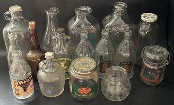 16 Pcs Vintage Glass Bottles, 1941 Hood Dairy, Welch's Howdy Doody Grape Juice, Del Monte & More