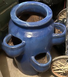Vintage Blue Clay Glazed Outdoor Southwest Style Cactus Pot, Approx. 18'H