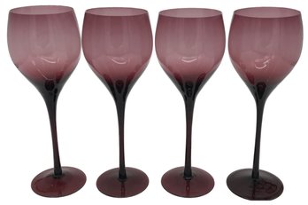 4 Pc Delicate Cranberry Colored Glass Stemmed Winte Goblets, 9.25'H