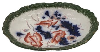 1989 Registry Date Mark On English Ironstone Flow Blue And Orange Serving Bowl, 775' X 10.5' X 2'H