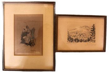 Two Lithograph Prints - One By Robert Frederick Blum A Difficult Place, 1877 & Other Can't Read Signature