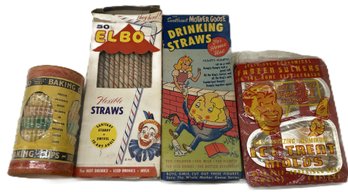 4 Pcs Vintage Kitchenwares - ELBO Carnival Clown Straws, Mother Goose Straws, Ice Treat Molds & Baking Cups
