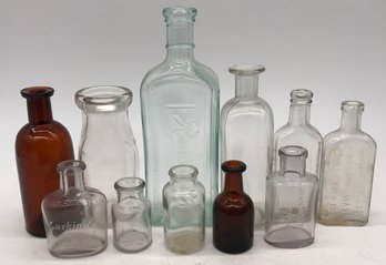 11 Pcs Vintage And Antique Glass Bottles, Tallest 8.5'