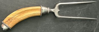 Vintage Antler & Sterling Meat Fork, Both Tines And Cap Marked Sterling, 11'L