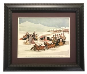 Beautiful Framed Reprint Of Winter Etching Of Stagecoaches In Winter By H. Aiken
