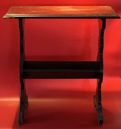 Vintage Side Lamp Table With Built-In Book Cradle & Shaped Sides, 12' X 24' X 25'H
