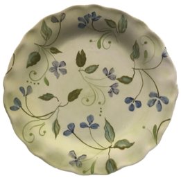 8 Matching Tracey Porter Hand-Painted Ceramic Scalloped Edged 9.5' Diam Plates, Floral Design