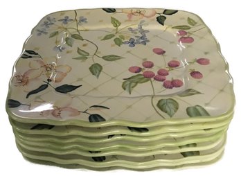 8 Matching Tracey Porter Hand-Painted Ceramic 11.25' Sq. Plate Floral Design