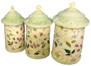 3 Pcs Tracey Porter Hand-Painted Ceramic Kitchen Lidded Canister Set