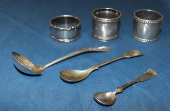 Mixed Lot - Sterling & Silverplate - 3 Napkin Rings - 3 Spoons