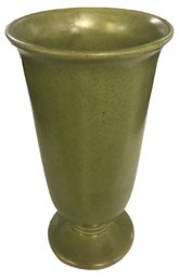 MId-Century Modern Hand Thrown Footed Green Floral Vase, Signed On Bottom