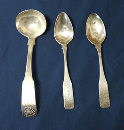 Two Very Early Teaspoons & A Small Ladle Made By Three Different Silversmiths From Newburyport And Boston