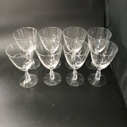 8 Pcs Vintage Etched Lead Glass Stemmed Water Glasses, Foliage Design, 3-7/8' Diam. X 6-1/8'H