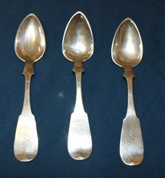 Three Early Sterling Silver Teaspoons Made By Matthias Avise, Silversmith, Philadelphia 1852-1858