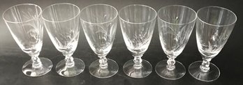 6 Pcs Vintage Etched Lead Glass Stemmed White Wine Glasses, Foliage Design, 2-5/8' Diam. X 5'H