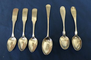 Group Of Six Early American Silver Teaspoons - See List