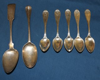 Seven Silver Spoons - By Elias Pelletreau - NY William T. Rae - Newark NJ P Griffen - Unknown