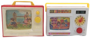Pair Of Similar Children's Wind-up Musical Box ToysFischer-Price And Teach Clock Video