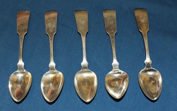 Five Teaspoons Made By Charles Reeve Of Newburgh, NY 1825-1865 - Weight 2.38ozt