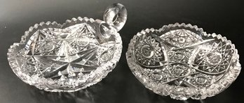 2 Pcs Stunning Vintage Heavy Quality Cut Lead Crystal Nutballs Or Candy Dishes