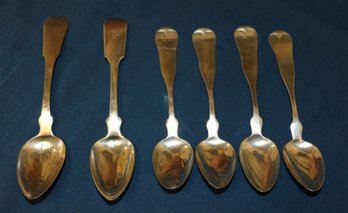 Six Silver Spoons From Early American Silversmiths From Concord & Portsmouth NH And New York