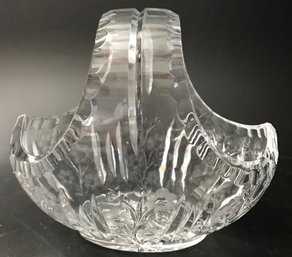 Spectacular Vintage Heavy Lead Crystal Cut & Etched Floral Basket With Handle, 3-3/8' X 5-1/2' X 7-14'H