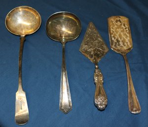 Four Large Serving Pieces - Silverplate - 2 Ladles - 1 Trowel - 1 Spatula