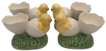 4 Matching Vintage Ceramic Made In Portugal Chick Themed Soft Boiled Egg Holder