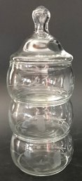 Vintage Etched Crystal 3-part Lidded Storage Container, 4-1/8' Diam. X 9-1/2'H