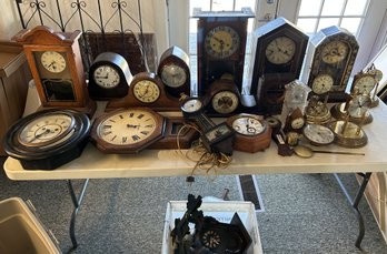 HUGE Lot Of Restoration Quality Clocks Of Various Shapes & Sizes, All Non-Working In Various Conditions
