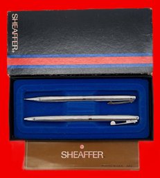 2 Pcs Vintage Scheaffer Chrome Pen And Pencil Boxed Set