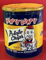Large Vintage Humpy Dumpty Potato Chip Tin, 13' Diam. X 14.5'H