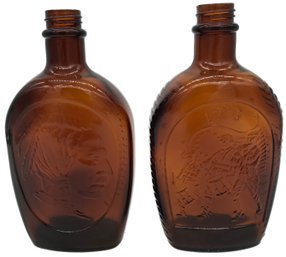 2 Pcs Vintage Collectible Log Cabin Syrup Syrup Brown Bottles, 1-Indian Head, 1-, 8.2.5'H 1776 Minutemen