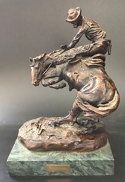 'The Rattlesnake,' Signed Fredrick Remington HEAVY Solid Bronze On Marble Base, Sculpture 7' X 6' X 7'H