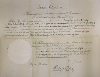 Original President Grover Cleveland Signature On 1895 Appointment Document