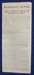 Rare 1854 Broadside From The Saco (Maine) Democrat Newspaper November 8, 1854 About Murder Of Charles Brewer