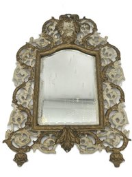 Victorian Metal Beveled Wall Mirror Depicting Bacchus, God Of Wine, Cold Painted White & Gold, 9.5' X 15'H