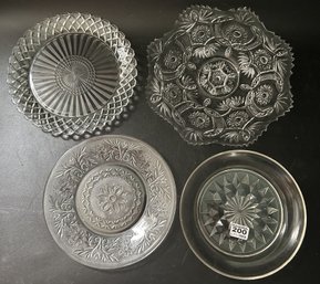 4 Pcs Pressed Glass Plates, Largest 11.25' Diam.