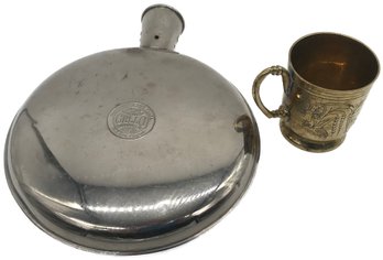 Antique 1912 Cello Sanitary Hot Water Bottle A.S. Campbell Co. Plus Two's Company Engraved Copper Mug