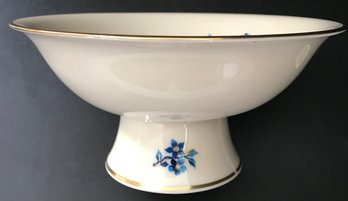 Vintage Ivory, Blue & 24K Gold Lenox Pagoda Pattern Footed Bowl, 8-5/8' Diam. X 3-5/8'H