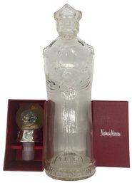 1930s Flint Glass George Washington Bottle And Neiman Marcus Christmas Snow Globe Bottle Stopper In Box