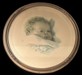 Vintage Bessie Pease Cuttman No. 692 On Dreamland's Boarder, Etching Of Child In Round Frame, 15.5' Diam.