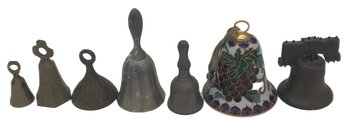 7 Pcs Vintage Finger Bells, 1-cloissone, 1-Bronze, 3-Brass & 2-Pewter