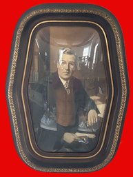 Vintage Portrait On Board In Hexagon Frame Under Curved Glass, 13.5' X 19'H