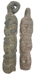 2 Pcs Vintage Carved Stone Totems, Tallest 6'H