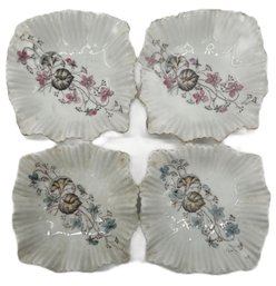 4 Pcs Vintage Ruffled Edge Nut Or Cand Bowls Or Possibly Ashtrays (?) 5.5' Sq X 1.5'D